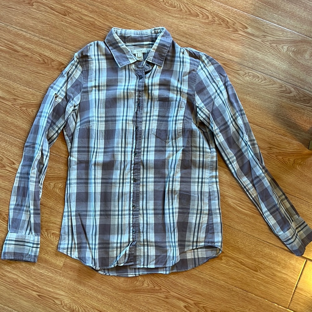 Grey soft plaid button down shirt